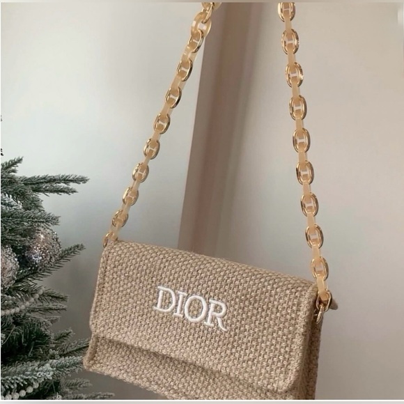 Dior Beige Woven Chain Shoulder Bag - Picture 1 of 9